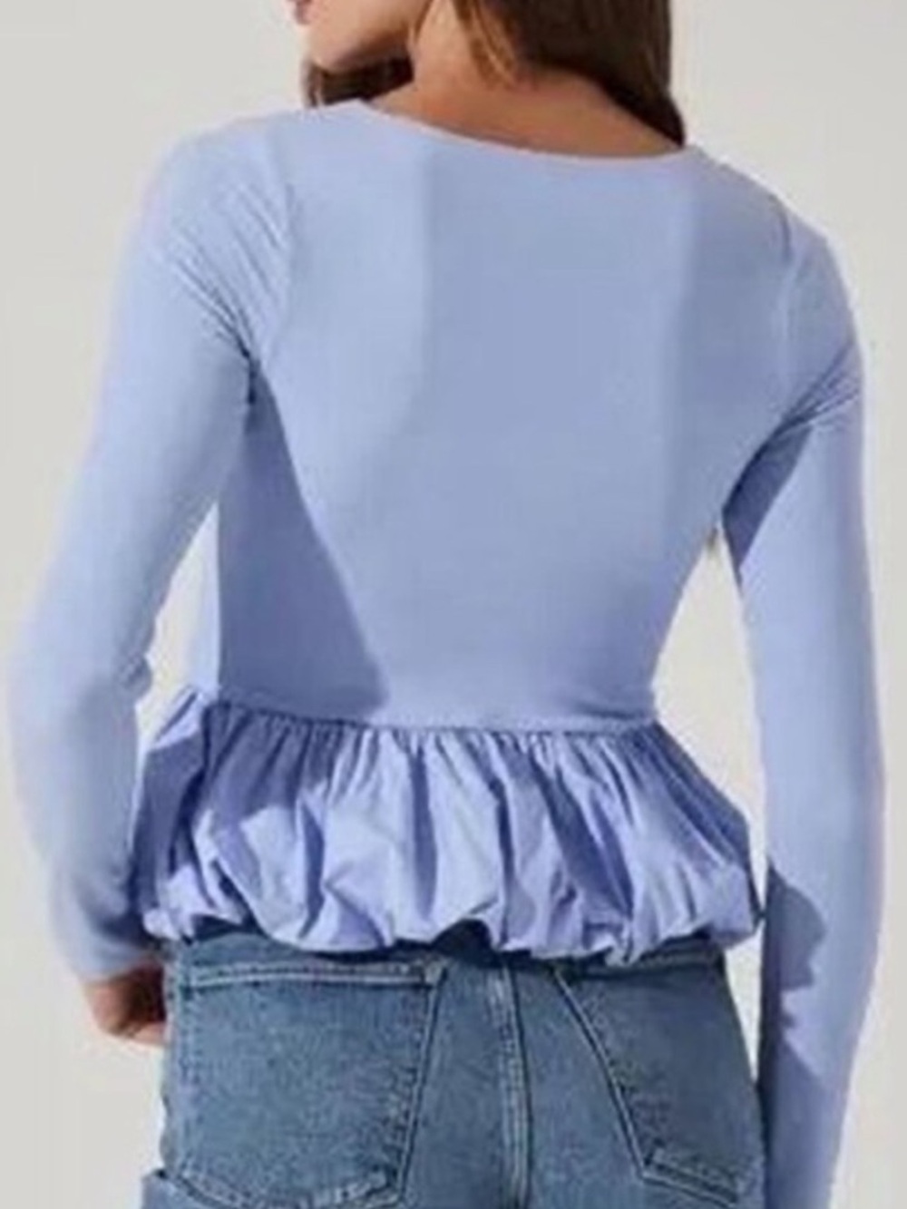 ASTR the Label Long Sleeve Bubble Peplum Periwinkle Blue Top - Picture 3 of 3